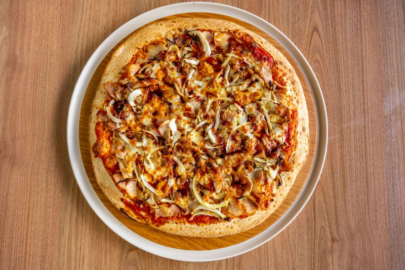 BBQ chicken deep dish pizza